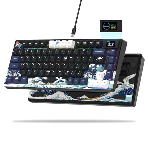 Womier S-K80 75% Keyboard with Color Multimedia Display Mechanical Gaming Keyboard, Wired Hot Swappable Gasket Mount RGB Custom Key Board, Pre-lubed Stabilizer for Mac/Win, Black Kanagawa