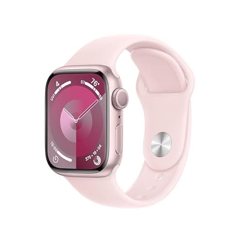 Apple Watch Series 9 [GPS 41mm] Smartwatch with Pink Aluminum Case with Light Pink Sport Band S/M. Fitness Tracker, ECG Apps, Always-On Retina Display, Water Resistant (MR933LW/A)